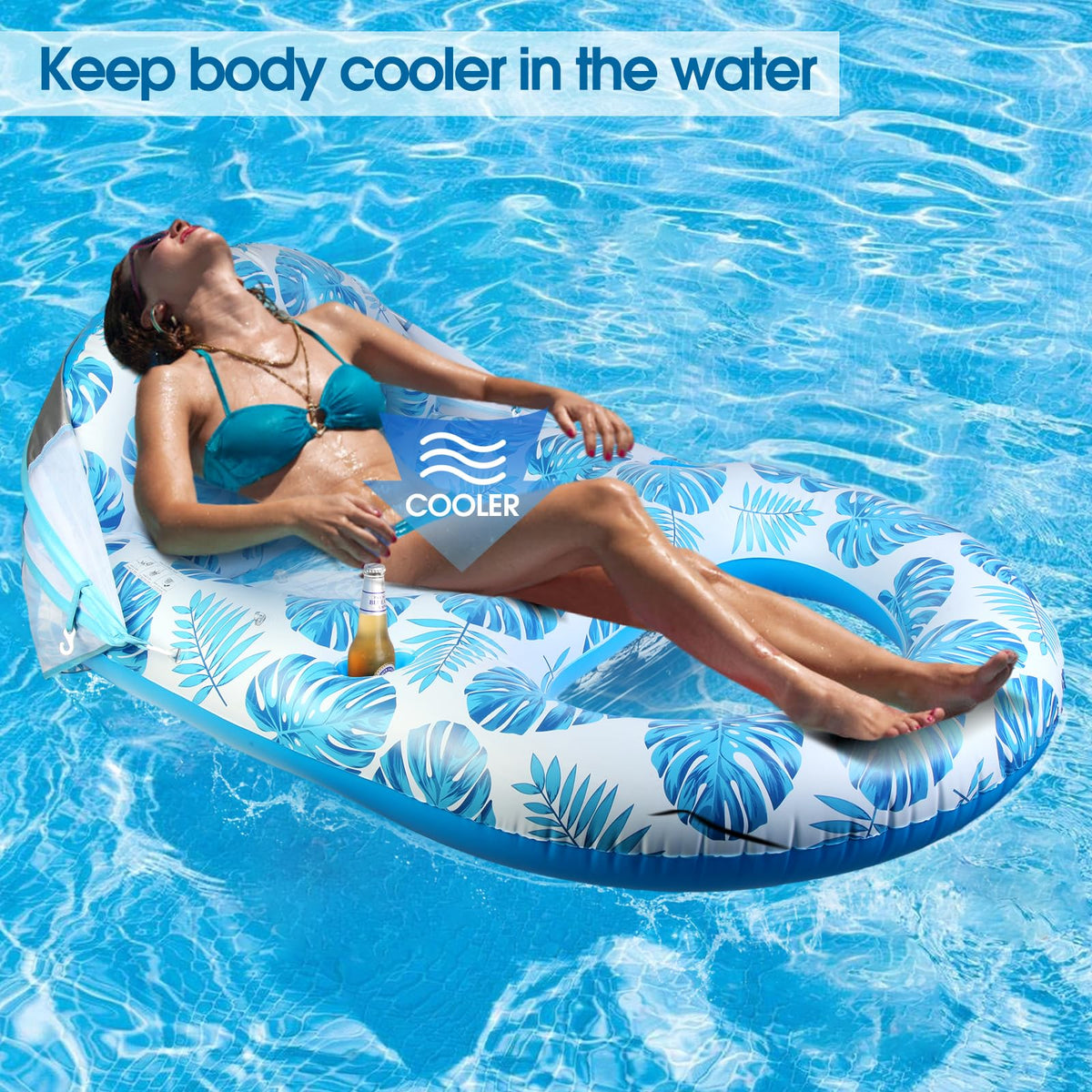 Extra Large Inflatable Pool Lounge Float with Canopy F269419