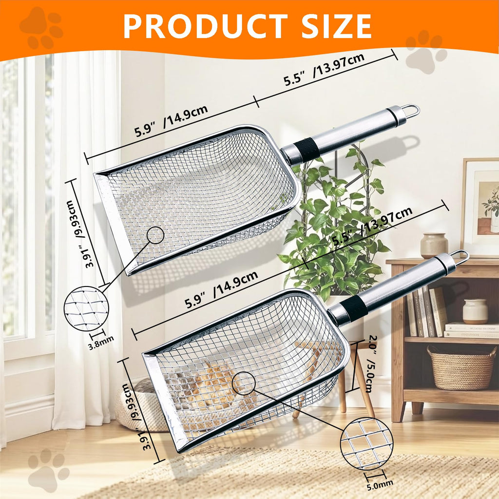Cat Litter Scoop 2 Pack Stainless Steel Handle Mesh Sifter O481