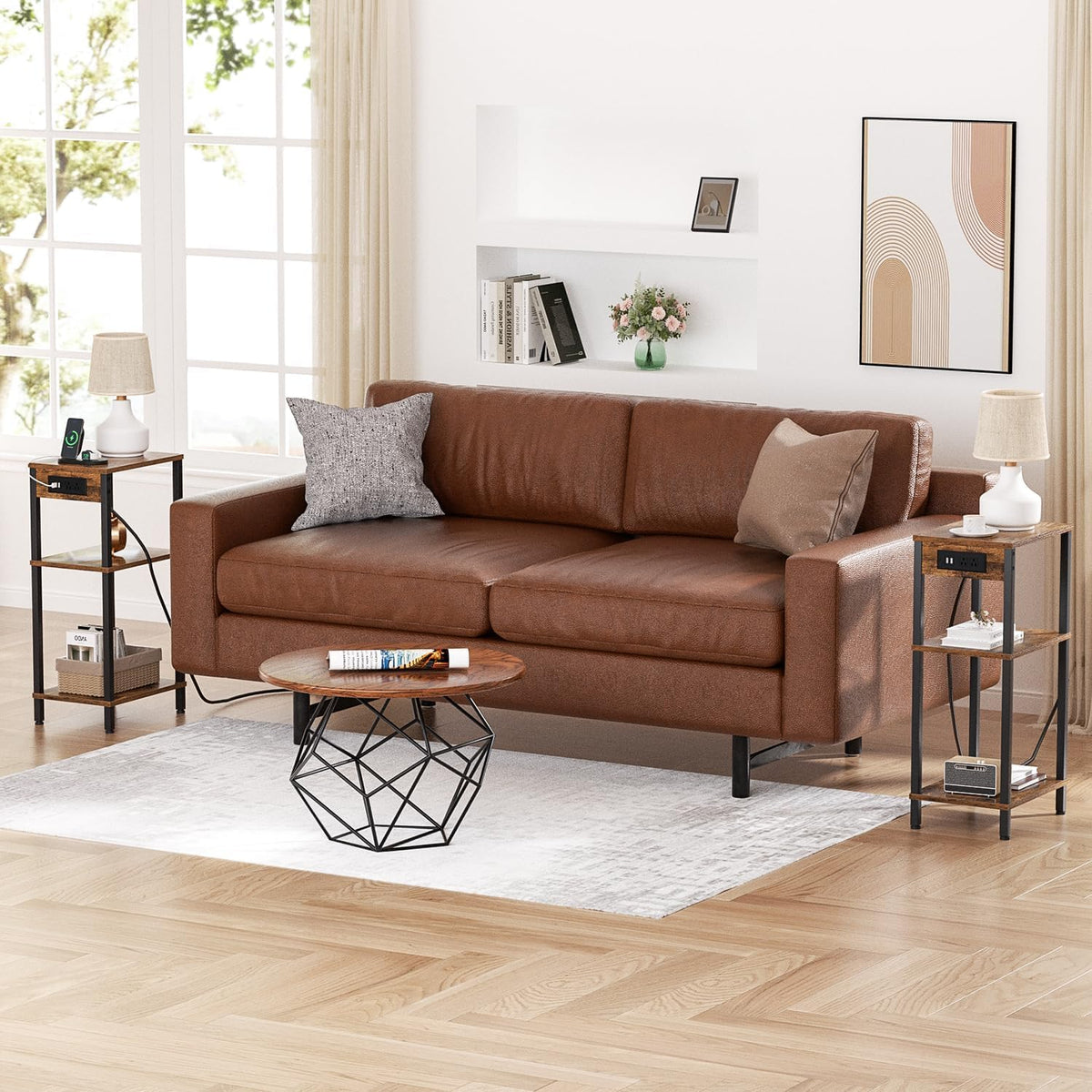 Tall Side Table with Charging Station P275