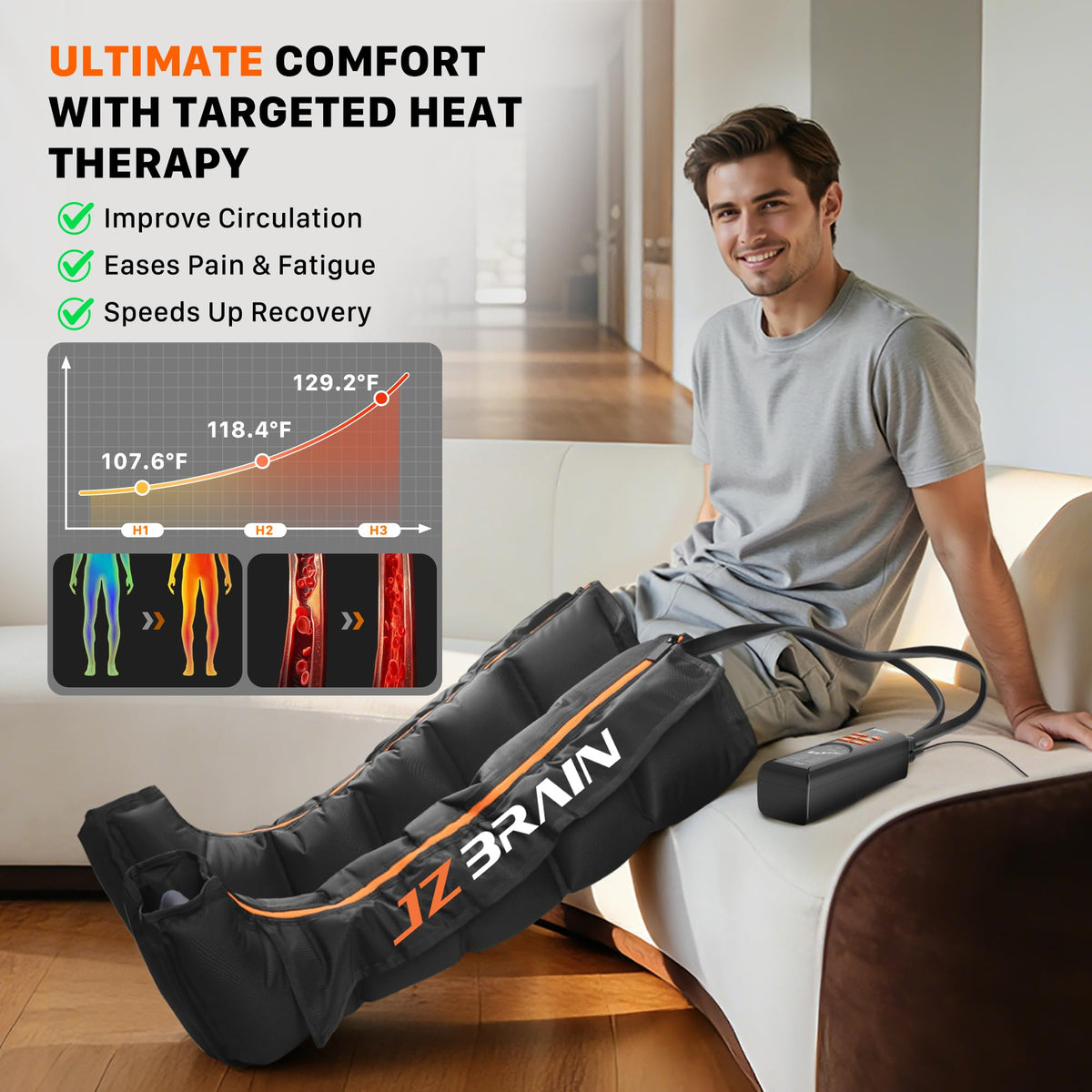Air Compression Boots Leg Massager with Heat, 6 Modes & 11 Intensities (Large) V488