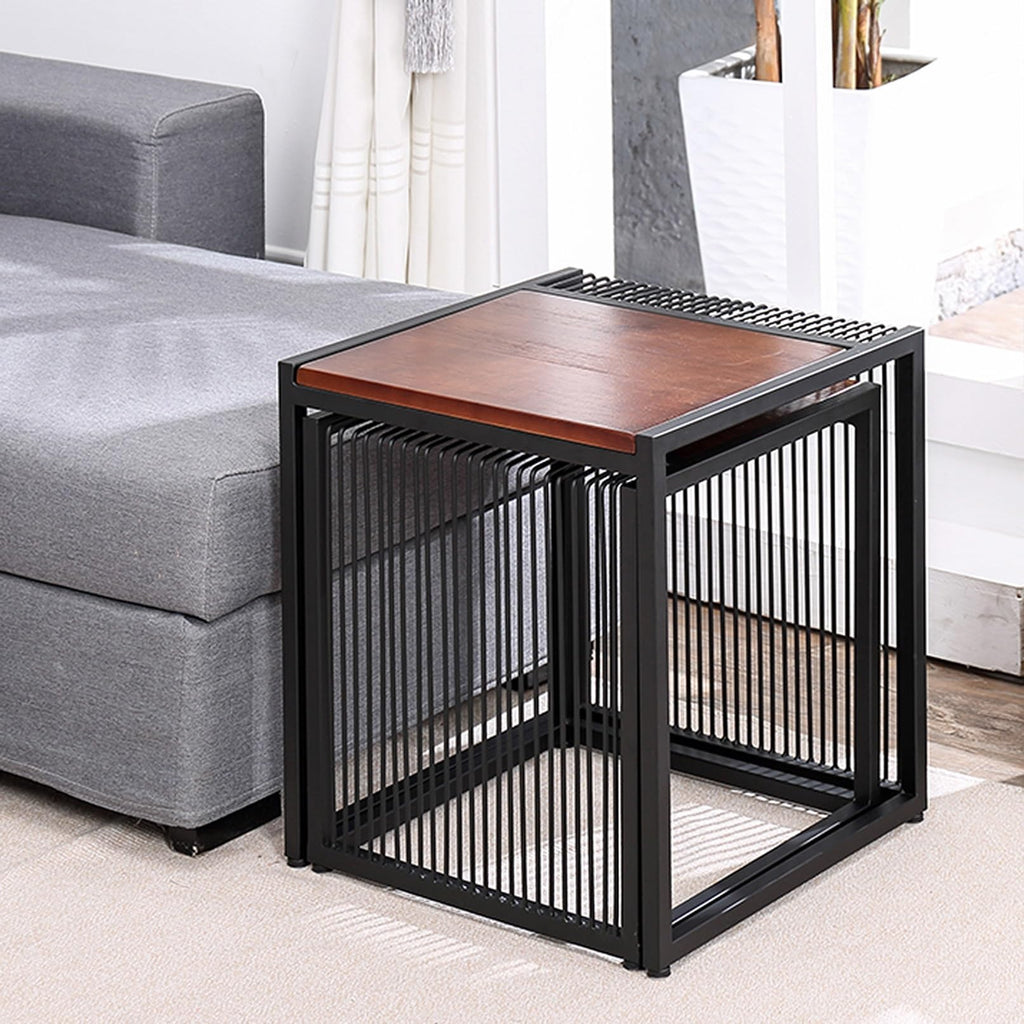 Set of 2 Square Nesting Coffee Table with Metal Frame V685769