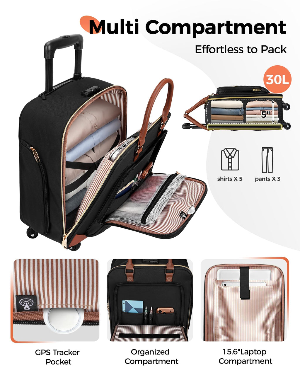 16" Rolling Underseat Carry On Luggage with Wheels I855441
