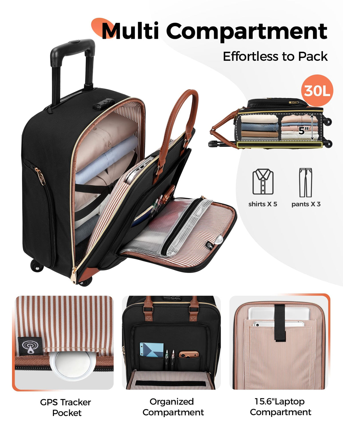 16" Rolling Underseat Carry On Luggage with Wheels I855441