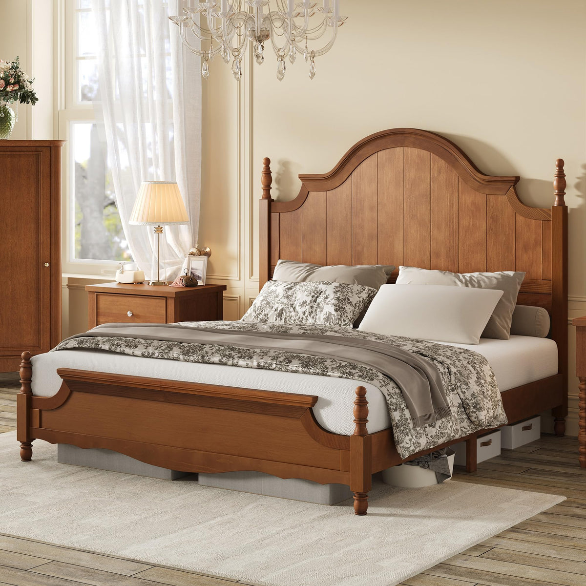 California King Solid Wood Poster Bed with Arched Headboard G10834