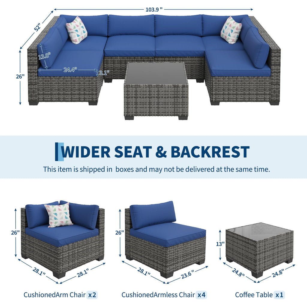 7-Piece Outdoor Rattan Sectional Sofa Set with Coffee Table L508345