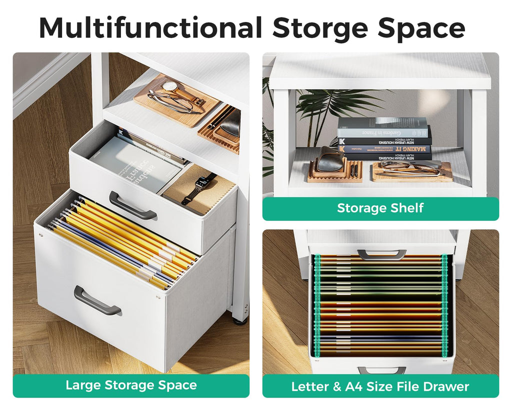 55 Inch L Shaped Office Desk with 6 Drawers White Y548319