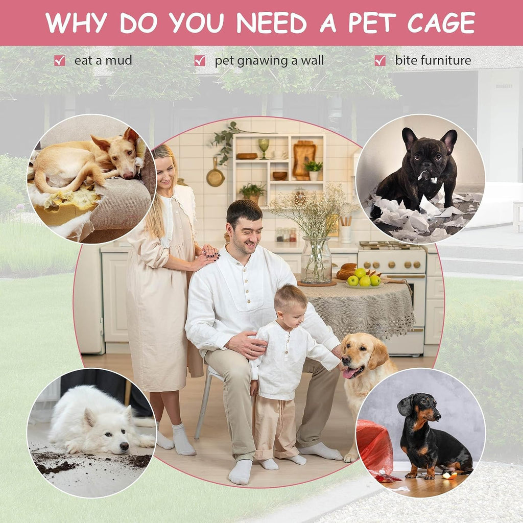 48 Inch Extra Large Foldable Double-Door Dog Crate with Tray S768352