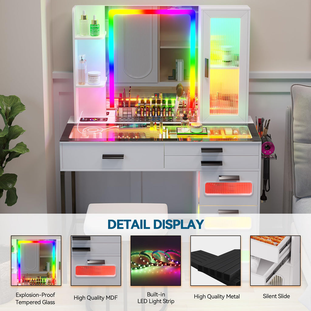 White Vanity Desk with Lighted Mirror and 6 Drawers X4638