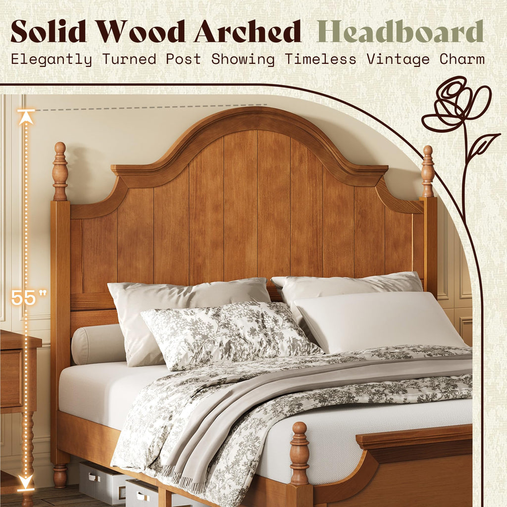 California King Solid Wood Poster Bed with Arched Headboard G10834