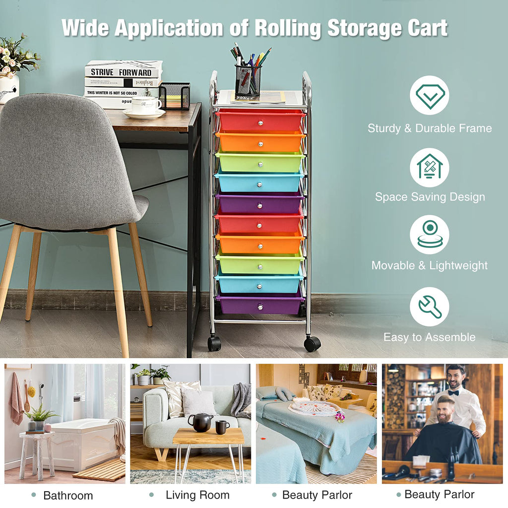10 Drawer Rolling Cart with Lockable Wheels U73493