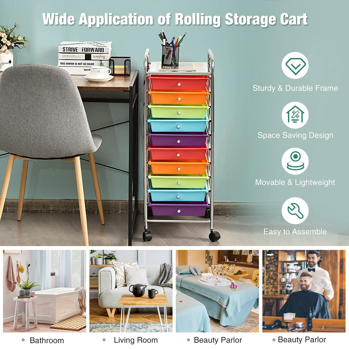 10 Drawer Rolling Cart with Lockable Wheels U73493
