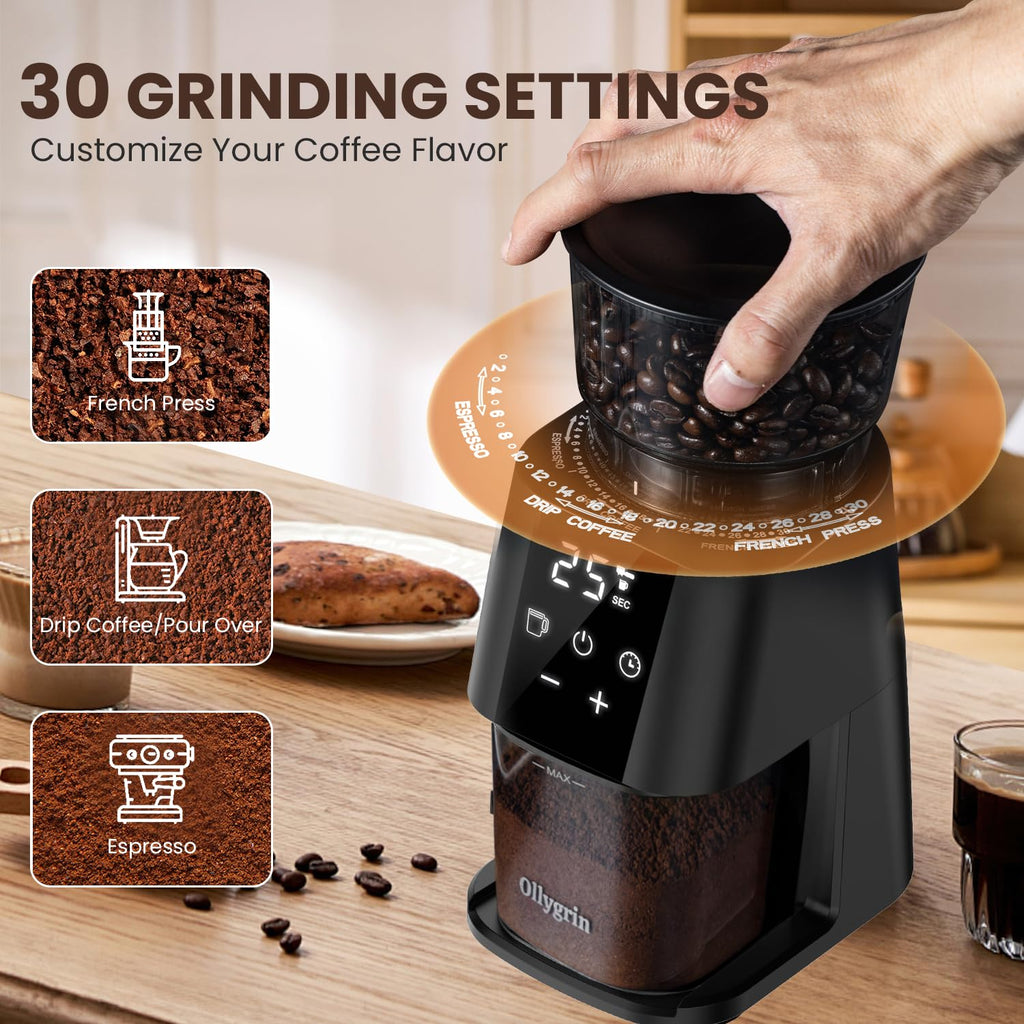 Electric Conical Burr Coffee Grinder, 30 Grind Settings, Black V4293