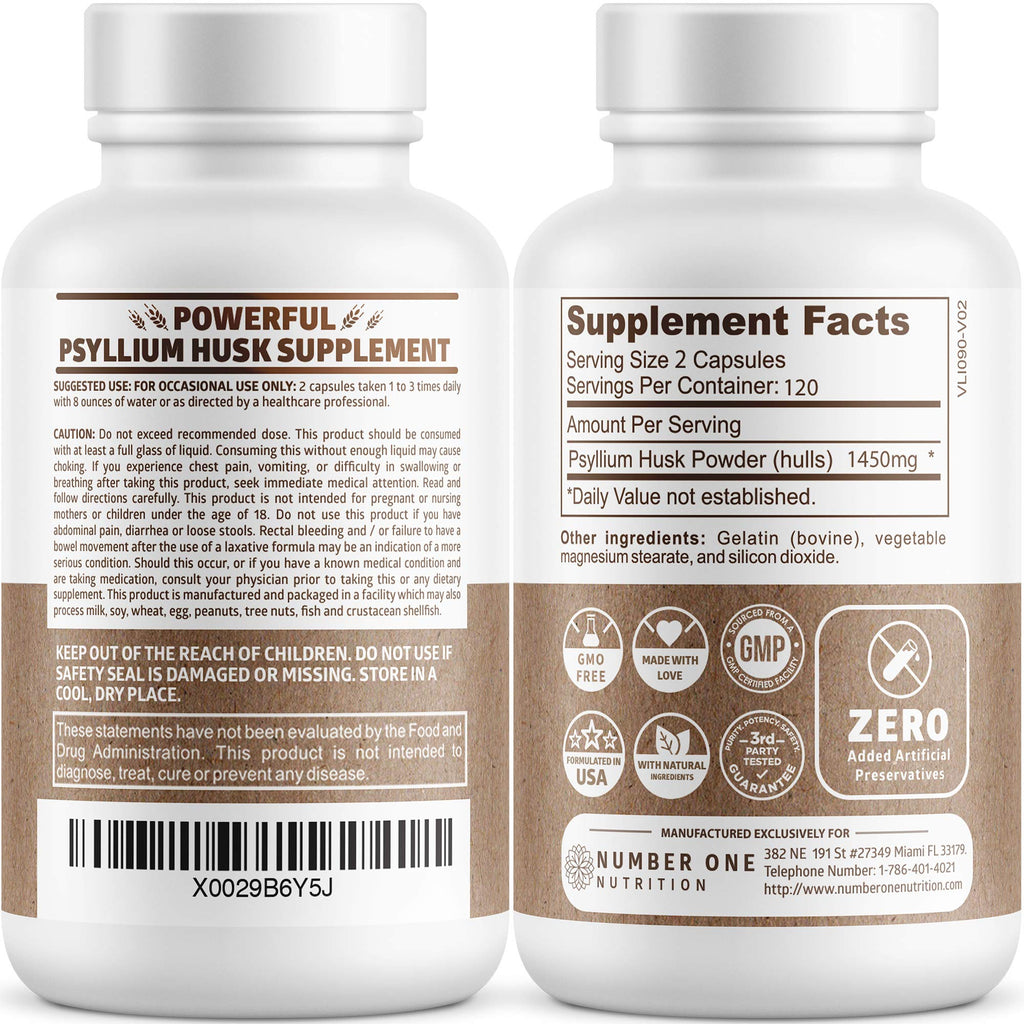 Psyllium Husk Capsules 1450mg 240 Caps G208580