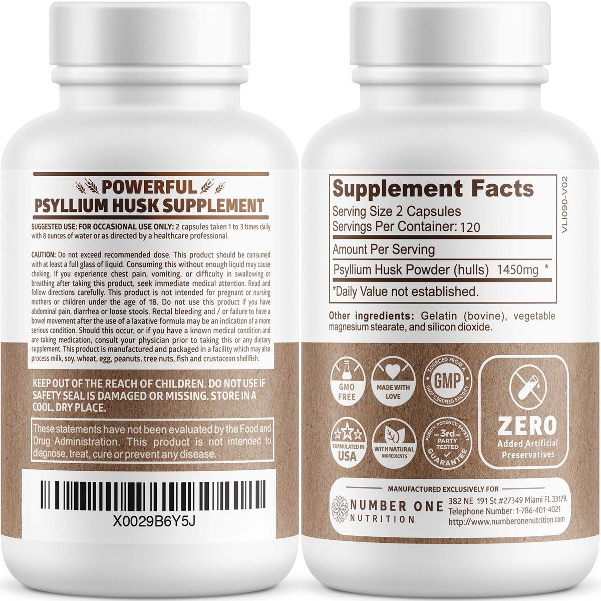Psyllium Husk Capsules 1450mg 240 Caps G208580