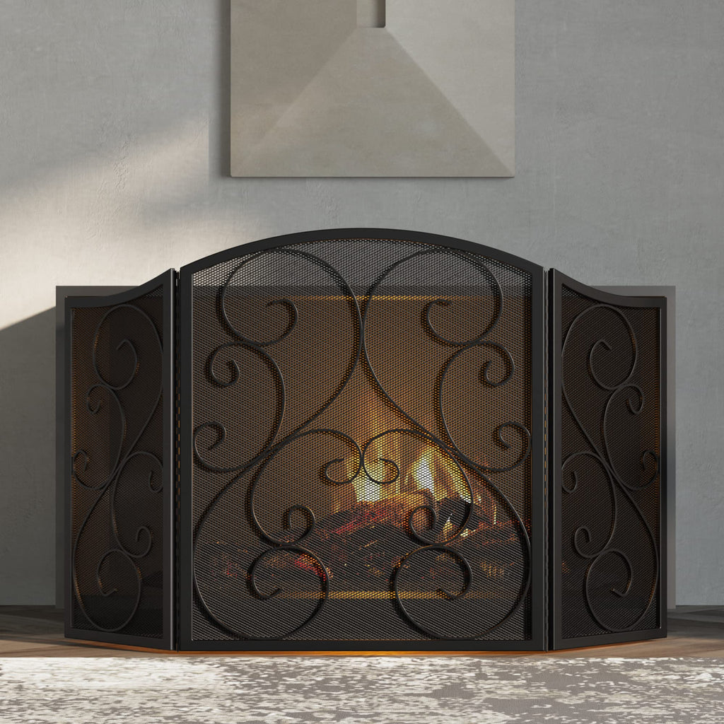 3 Panel Arch Top Wrought Iron Fireplace Screen R96501