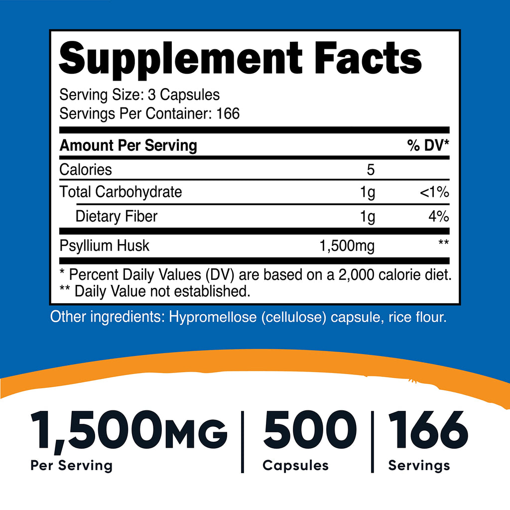 Psyllium Husk 1500mg 500 Capsules 2 Bottles R685