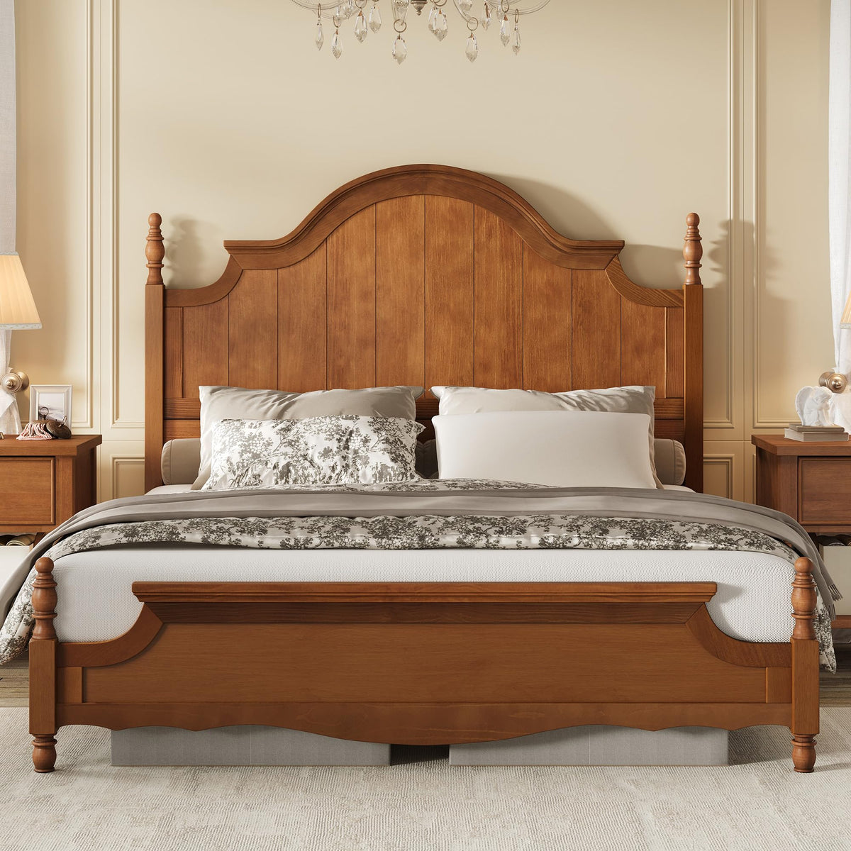 California King Solid Wood Poster Bed with Arched Headboard G10834