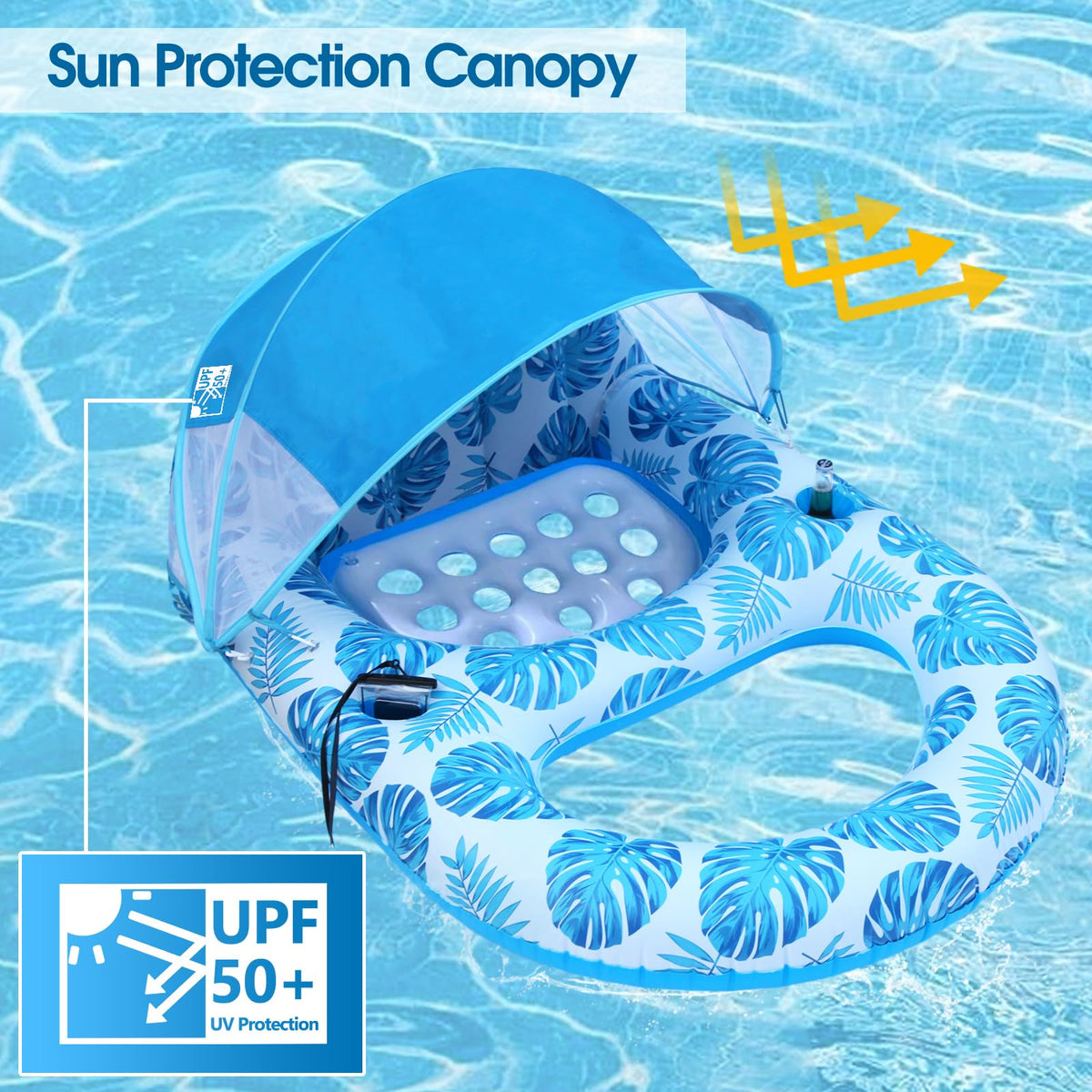 Extra Large Inflatable Pool Lounge Float with Canopy F269419