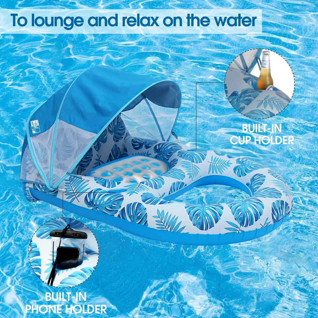 Extra Large Inflatable Pool Lounge Float with Canopy F269419