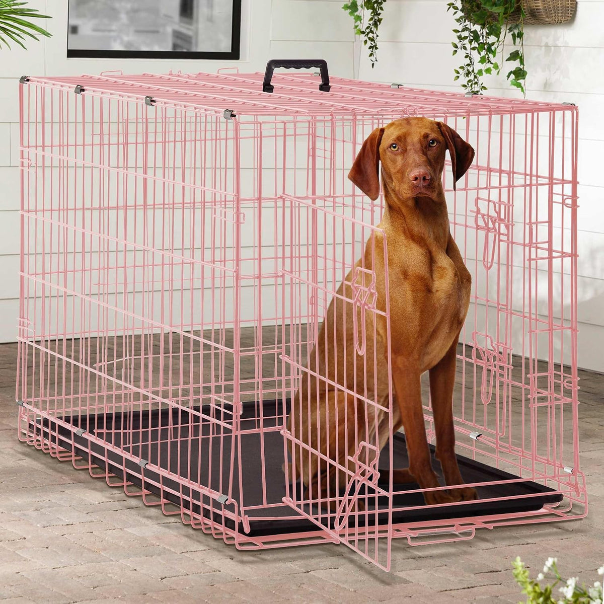 48 Inch Extra Large Foldable Double-Door Dog Crate with Tray S768352