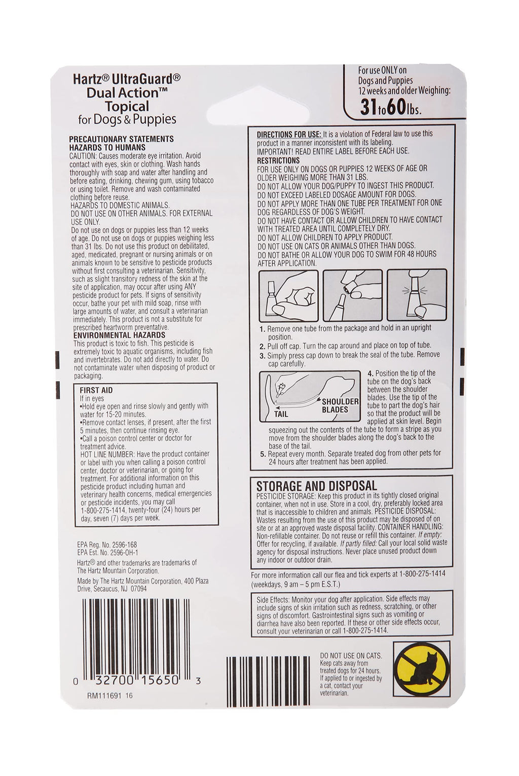 Flea & Tick Treatment for Dogs and Puppies 31-60lbs 3 Monthly Treatments M3256