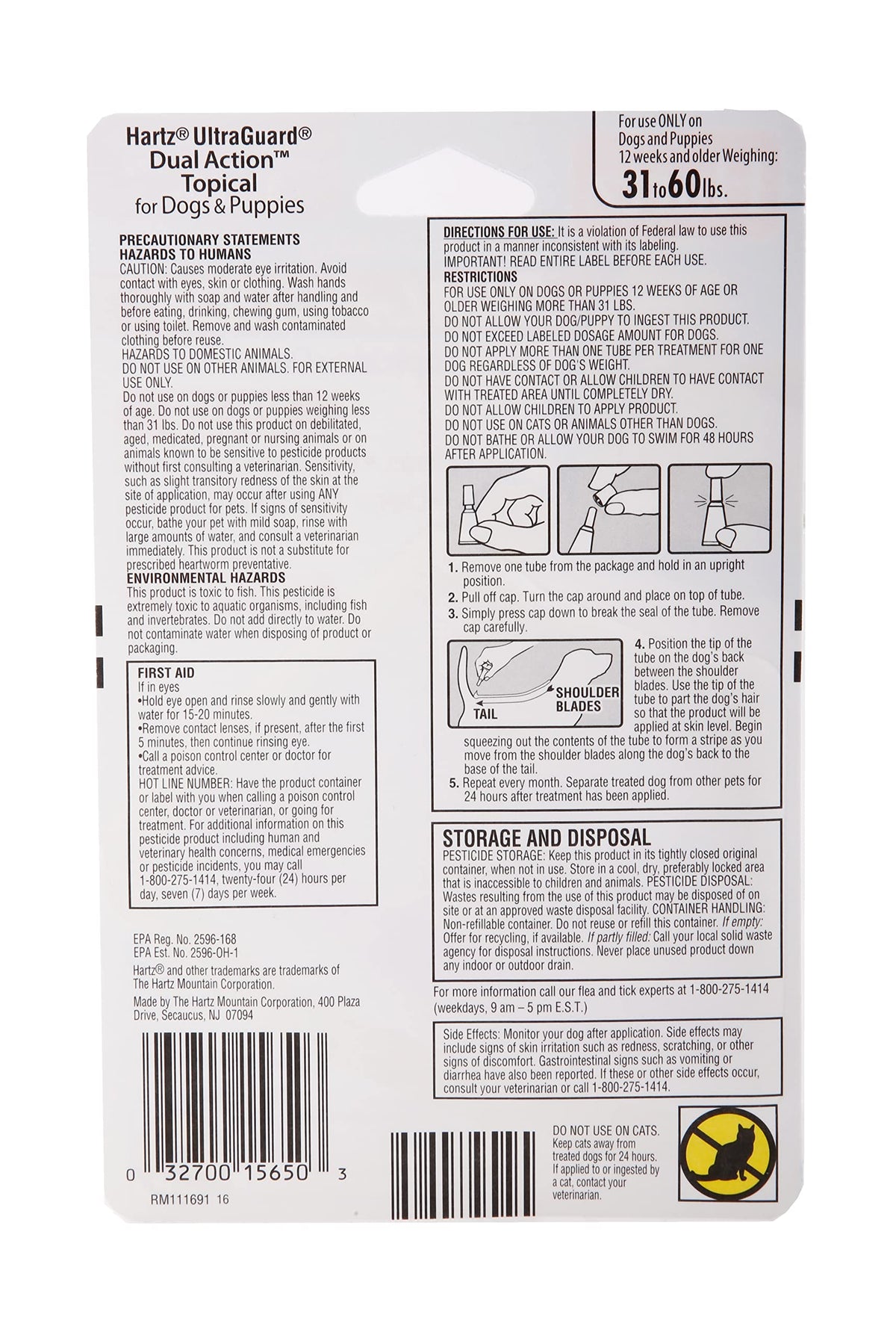 Flea & Tick Treatment for Dogs and Puppies 31-60lbs 3 Monthly Treatments M3256