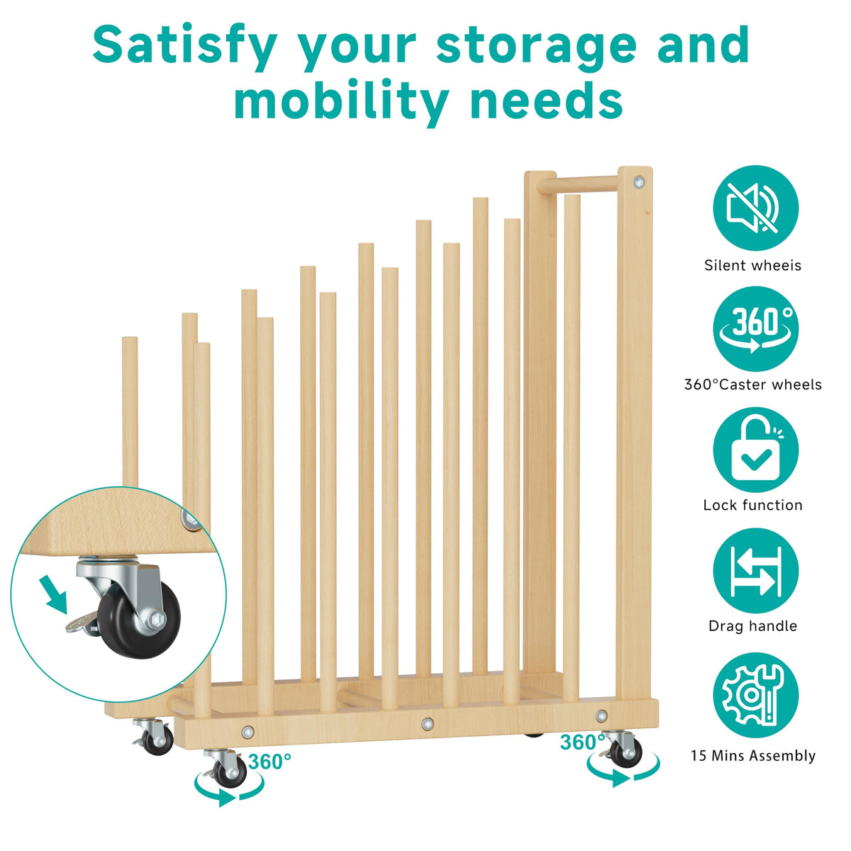 Canvas Storage Rack with Wheels and Handle X577433