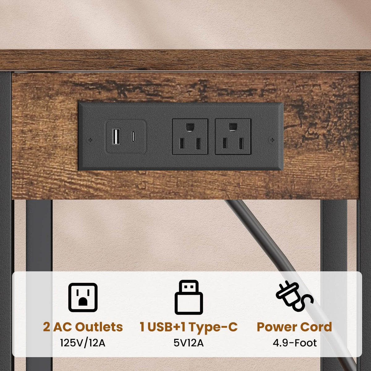 Tall Side Table with Charging Station P275