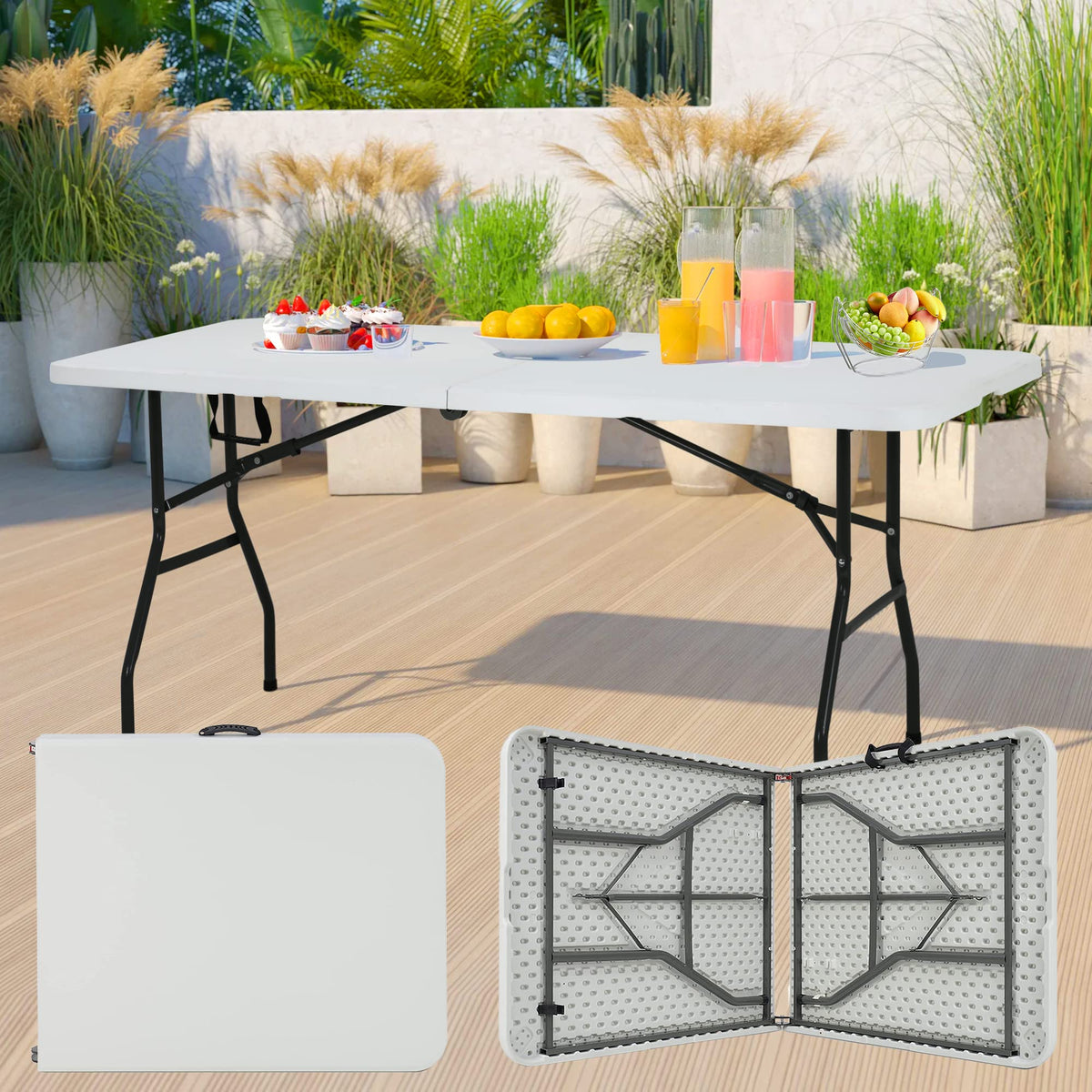 Portable Folding Table 6 FT Long with Handle White B329857