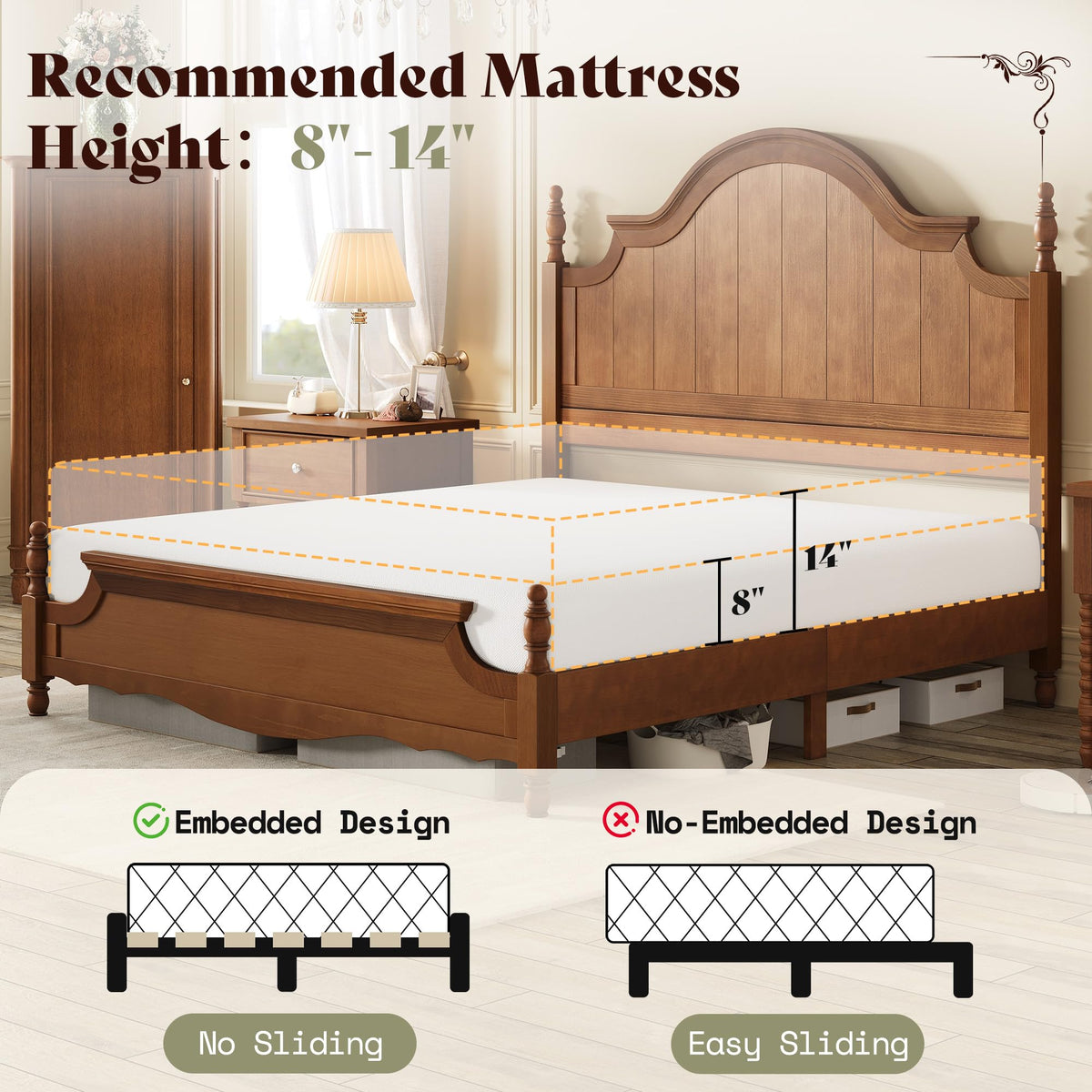 California King Solid Wood Poster Bed with Arched Headboard G10834