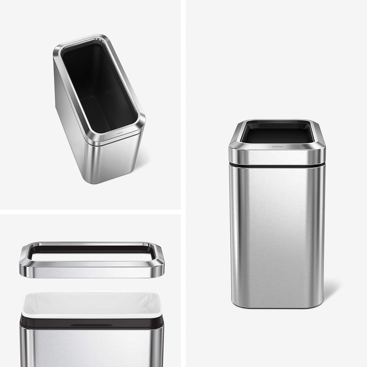 25L Brushed Stainless Steel Slim Open Trash Can R6250