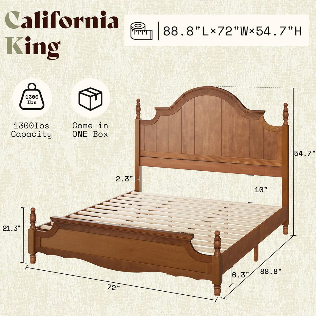 California King Solid Wood Poster Bed with Arched Headboard G10834