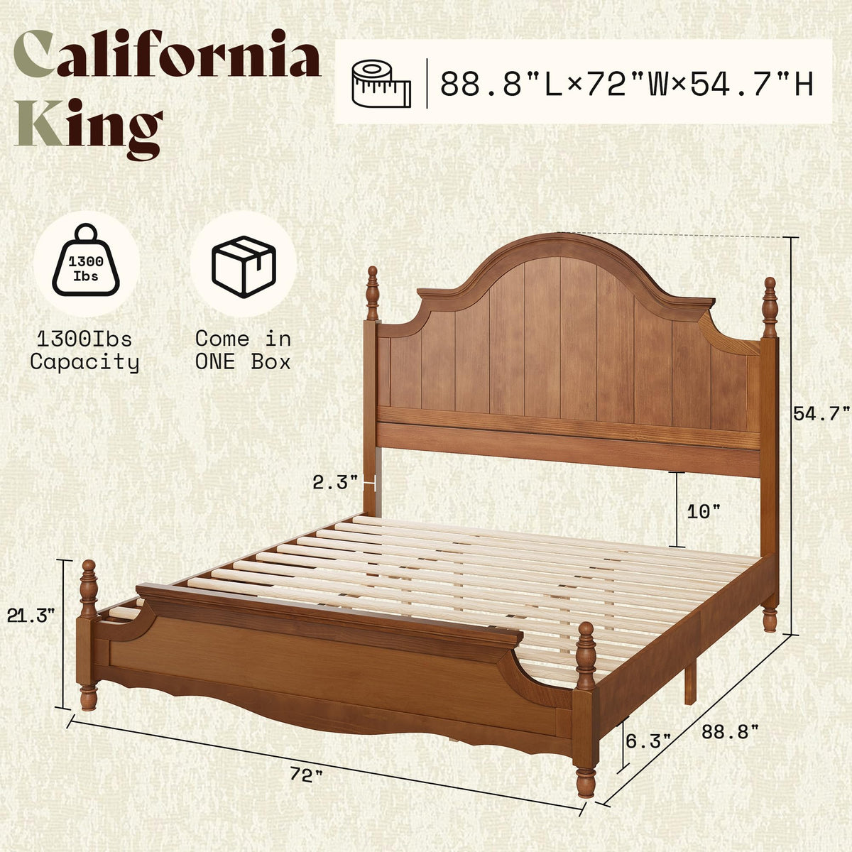 California King Solid Wood Poster Bed with Arched Headboard G10834
