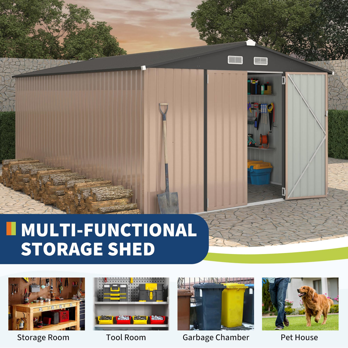 10x14 ft Metal Outdoor Storage Shed C1643