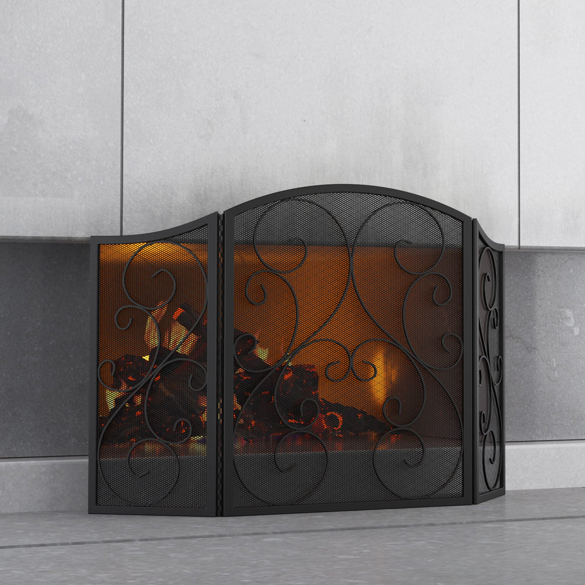 3 Panel Arch Top Wrought Iron Fireplace Screen R96501