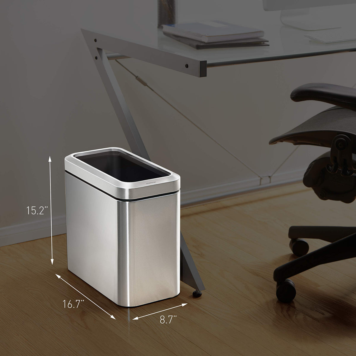 25L Brushed Stainless Steel Slim Open Trash Can R6250