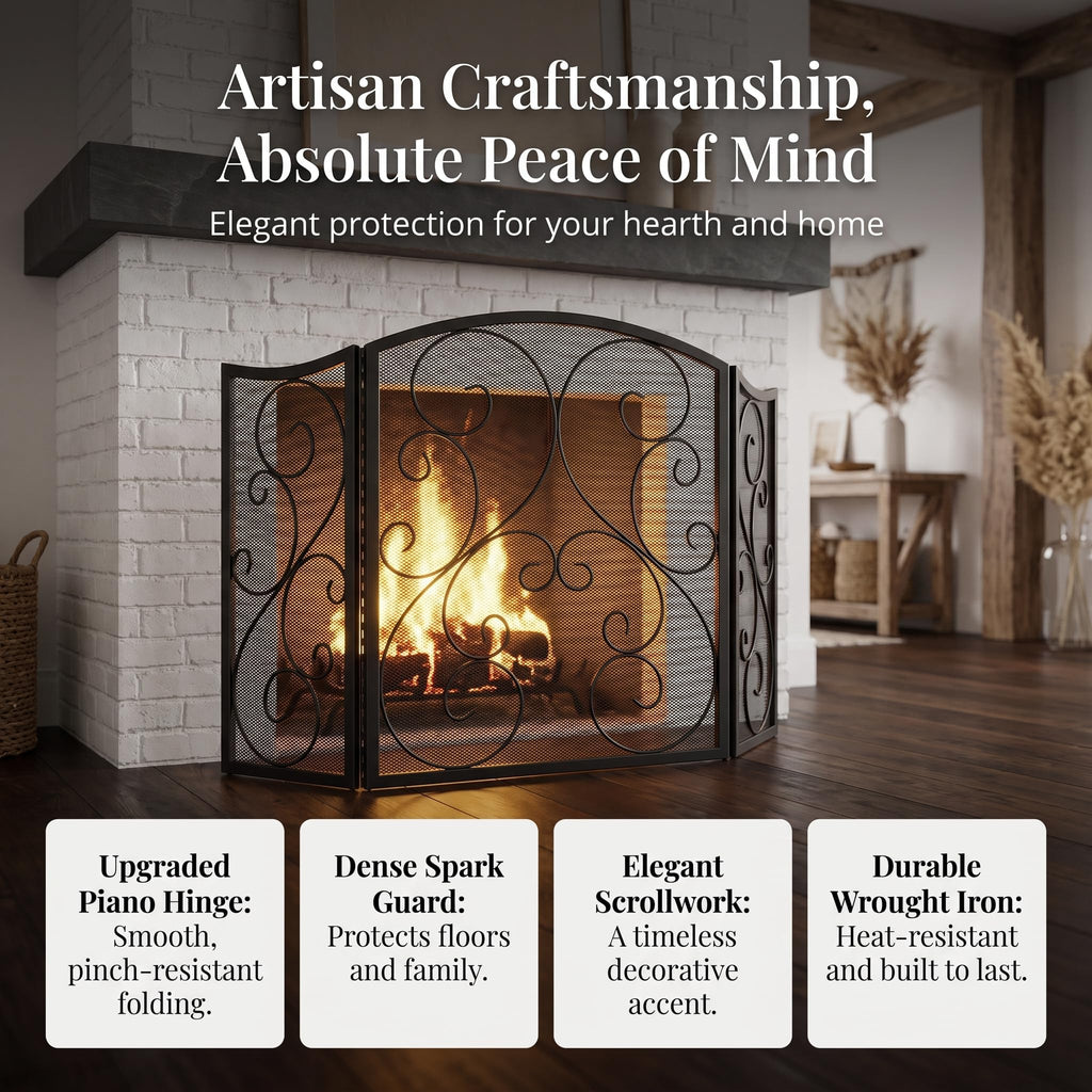 3 Panel Arch Top Wrought Iron Fireplace Screen R96501