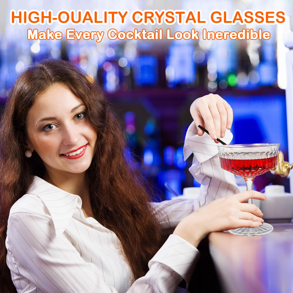 Crystal Coupe Glasses Set of 6, 6.8oz Cocktail Glasses W898