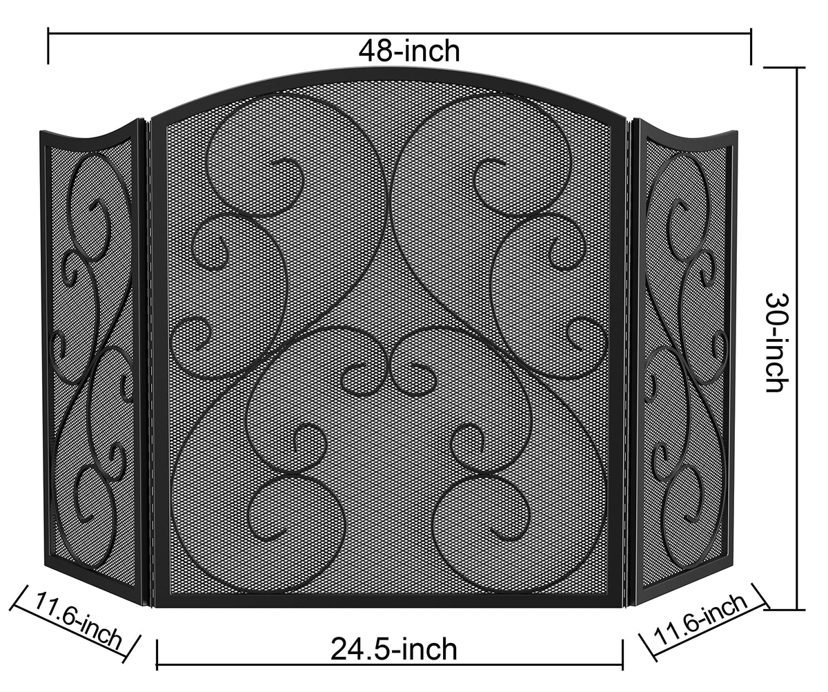 3 Panel Arch Top Wrought Iron Fireplace Screen R96501