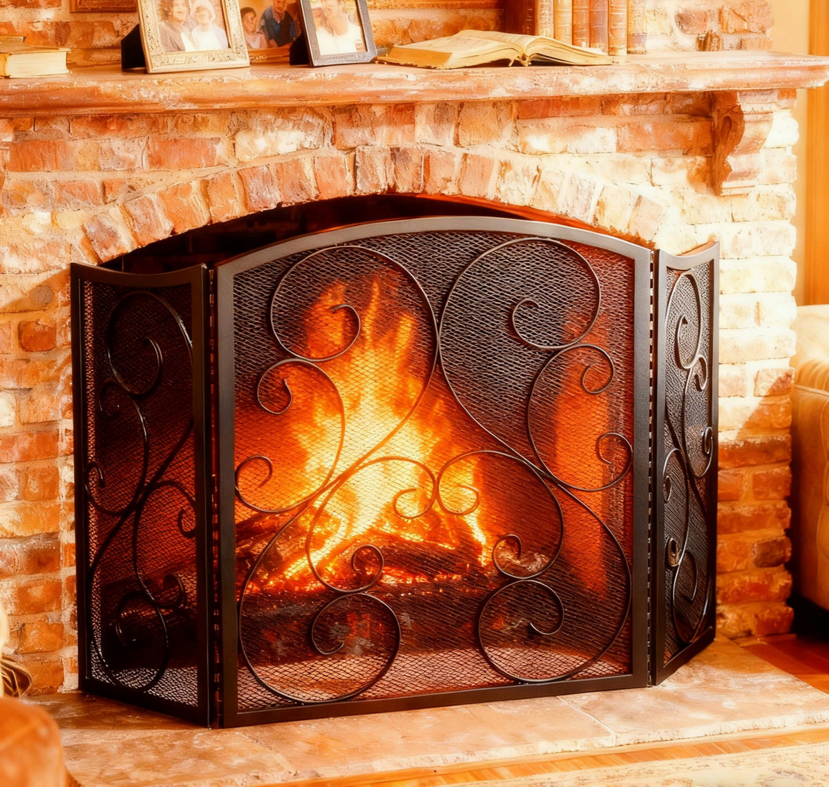 3 Panel Arch Top Wrought Iron Fireplace Screen R96501