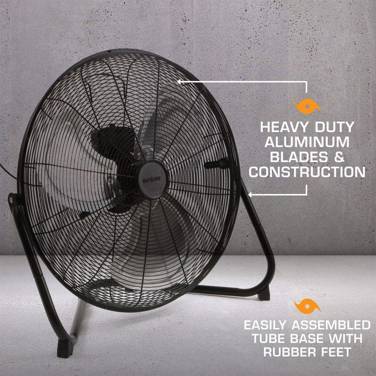 High Velocity Metal Blade Floor Fan, 3 Speeds, Black, 20in S558346