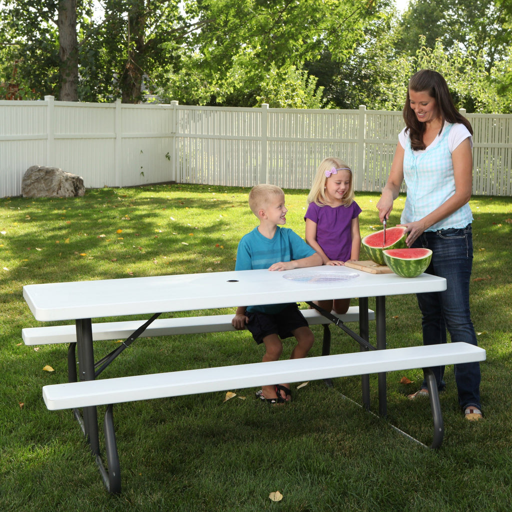 Folding Picnic Table 6 Feet White Granite C20687
