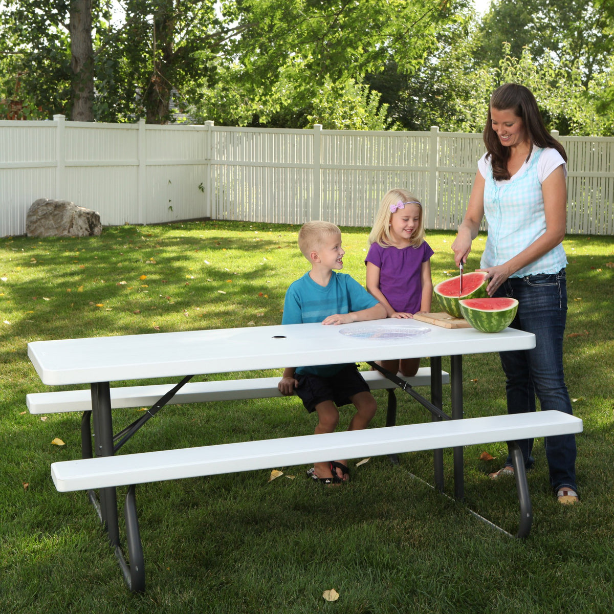 Folding Picnic Table 6 Feet White Granite C20687