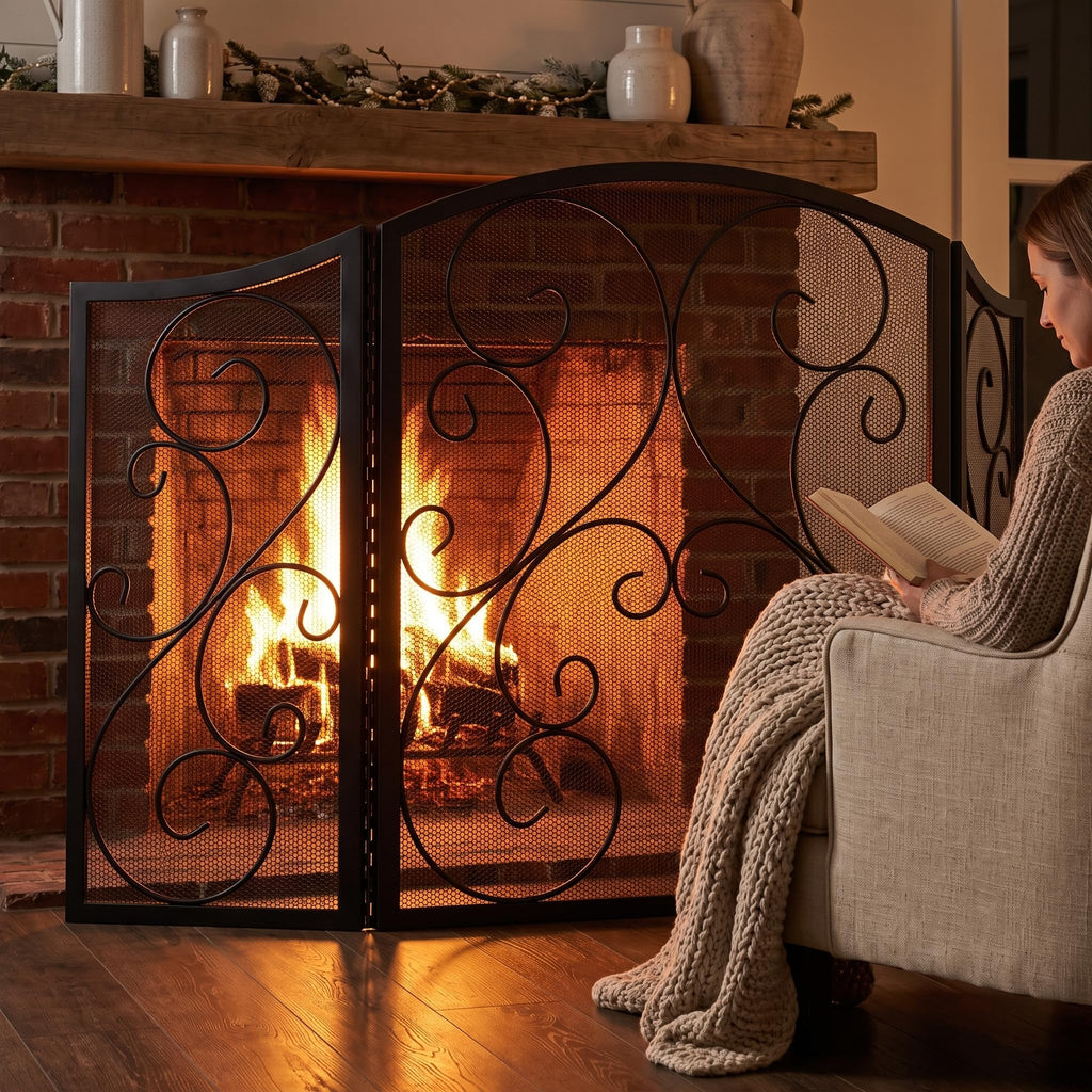 3 Panel Arch Top Wrought Iron Fireplace Screen R96501