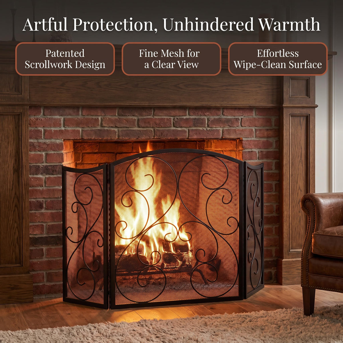 3 Panel Arch Top Wrought Iron Fireplace Screen R96501
