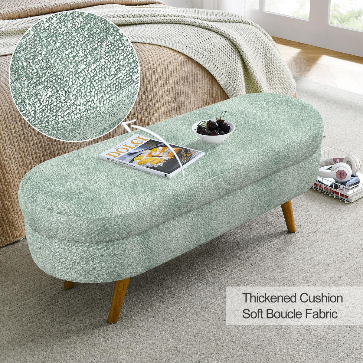 Cyan Boucle Storage Ottoman Bench K2818