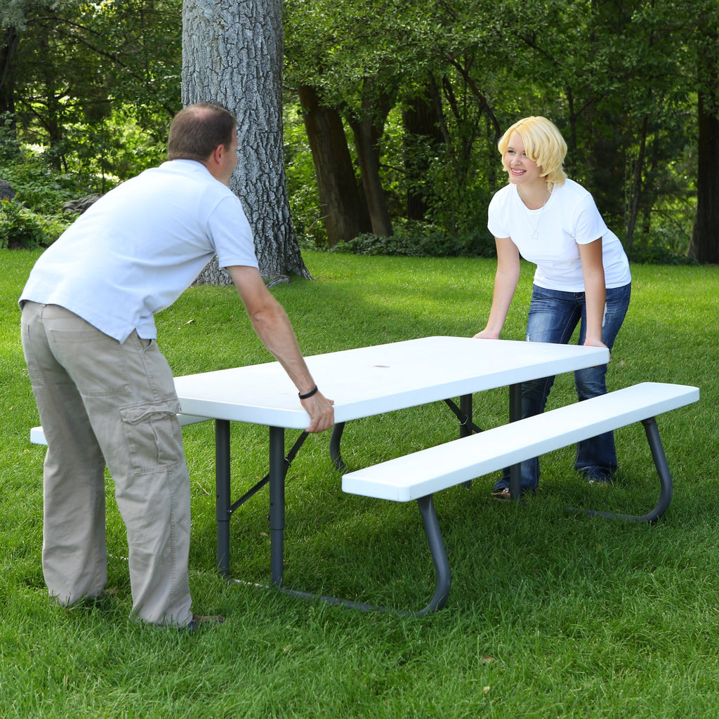 Folding Picnic Table 6 Feet White Granite C20687