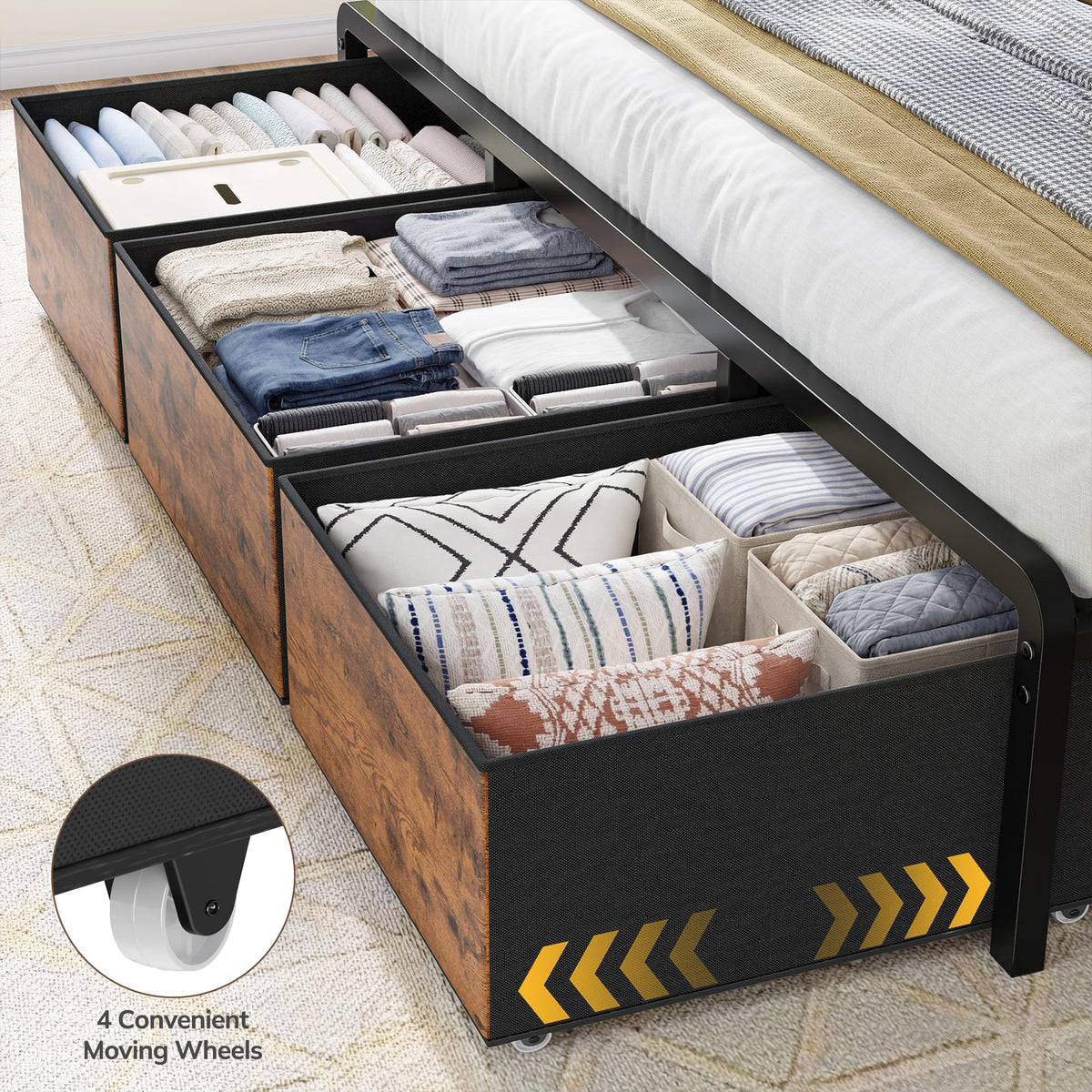 King Size Bed Frame with 9 Drawers and Charging Station O81872
