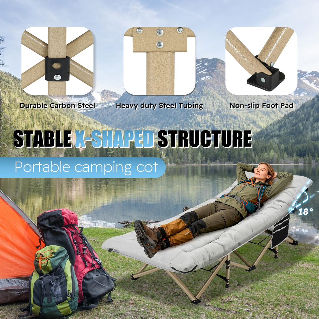 Folding Camping Cot with Mattress and Carry Bag Y286