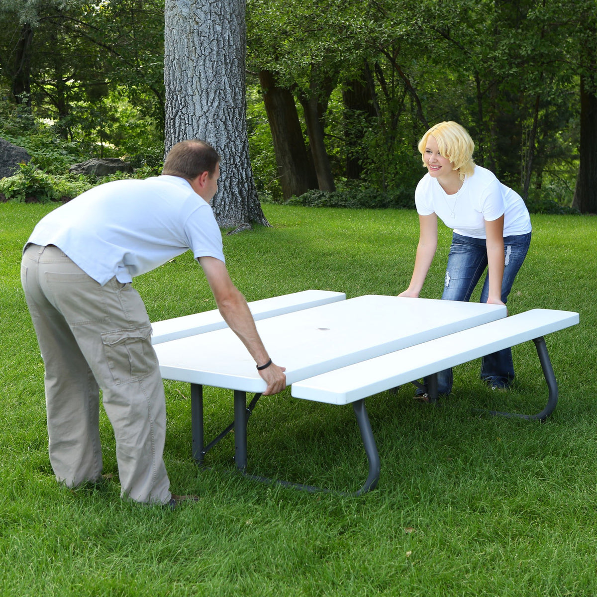 Folding Picnic Table 6 Feet White Granite C20687
